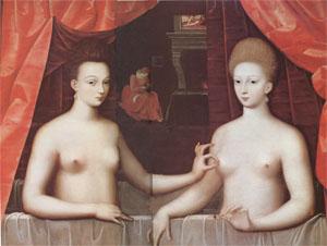 School of Fontainebleau Gabrielle d'Estrees and One of Her Sisters (mk05) France oil painting art